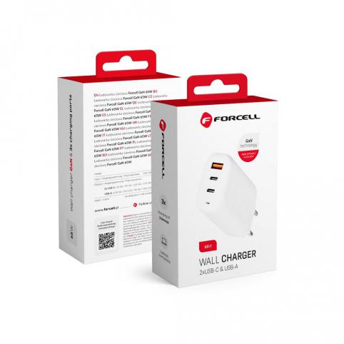 Cargador para de pared forcell gan de 65 w con 2 con